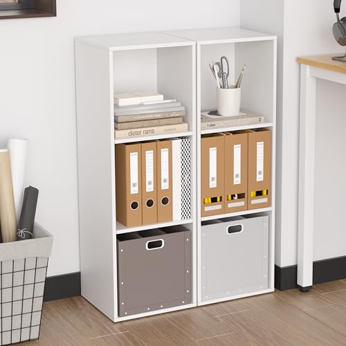 3 Cube Storage Organizer White, 3 Cube Shelf Freestanding Open Cubby, 3 Tier Low Bookcase Storage Display Organizer for Home Office Living Room Bedroom - color: White, size: 3-Cube