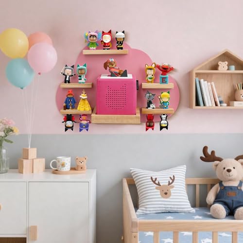 Cloud Toines Shelf, for TonieBox 1 and 2 Tonies Wall Floating Shelf Storage for 12-20 Toine Figures Characters Wall Shelf Magnetic for Tonies Toniebox, Charging Station, Kids Play Room (Pink 2) - color: Pink