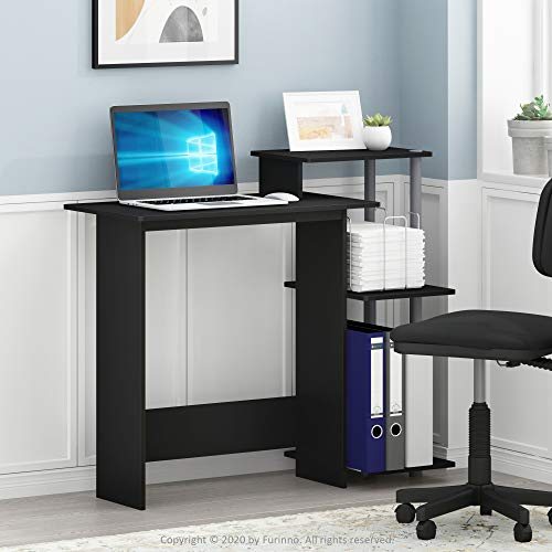 Furinno EFFICIENT Desk, 28.6" Wide Gaming Desk with 3 Open Side Shelves, Laptop Notebook Computer Desk, Office Desk for Home Office, Study Room, Dorm, Bedroom, Black - color: Black/Grey, size: Square Side Shelves