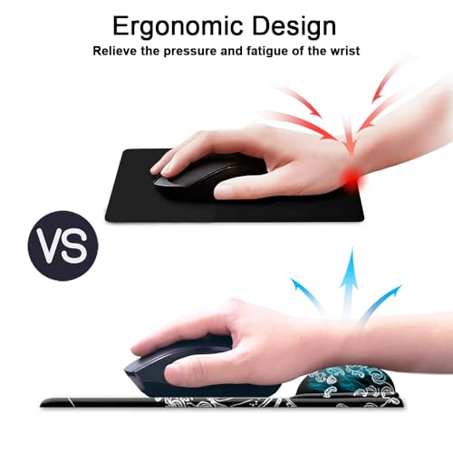 HOPONY Gel Wrist Rest Mouse Pad-Ergonomic Office Mousepad with Wrist Support-Non-Slip,Design Desk Accessories Mat for Home&Game Decor Japanese Sea Wave - color: Japanese Sea Wave