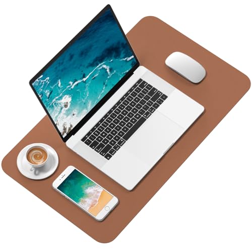 Hsurbtra Desk Pad, 23.6" x 13.8" PU Leather Desk Mat, M Extended Mouse Pad, Waterproof Desktop Blotter Protector, Non-Slip Ultra Thin Small Laptop Keyboard Writing Mat for Office Home, Dark Apricot - color: Dark Apricot, size: 23.6" x 13.8"