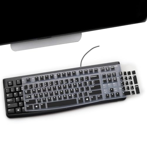 2 Pack Keyboard Cover for Logitech K120 & MK120 Ergonomic Desktop USB Keyboard, Logitech K120 & MK120 US Layout Waterproof Anti-Dust Keyboard Skin-Black+Clear - color: Black+Clear