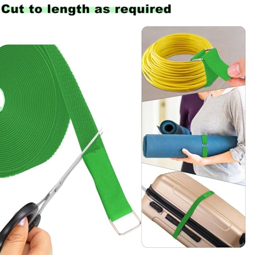 YMCRLUX 1"x16ft Hook and Loop Straps with 25 Metal Buckles, Adjustable Fastening Cable Straps, Cut-to-Length Cinch Strap, Reusable Nylon Securing Cord Ties for Organizer or Storage, 1 inch Wide,Green - size: 1in x 16ft Green