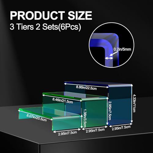 6 PCs Risers Display Stands 3 Tiers Desktop Acrylic Shelves Cake Dessert Holder Products Stand for Collectibles Shoes Jewels Pop Figure (Mix Colors) - color: Mix Colors 6 PCs