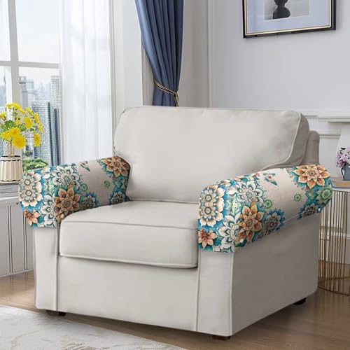 Boho Mandala Butterfly Pattern Couch Arm Covers, Stretch Armchair Slipcovers Easy to Clean, 2pcs Waterproof Furniture Protector with 10 Twist Pins - color: Boho Mandala Butterfly