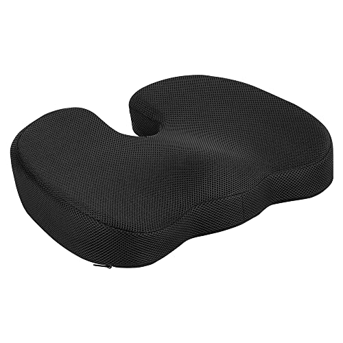 Amazon Basics Comfortable Seat Cushion for Office Chairs, Enhanced Memory Foam with Cooling Gel, Non-Slip, Long Sitting Support, Black - size: Seat Cushion, style: Memory Foam