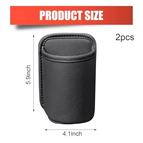 2 PCS Large Car Door Cup Holders, Clip On Back Seat Cup Holders for Cars, Scratch-Resistant & Waterproof Leather Storage Bag for Beverage Mobile Phone, Universal for Most Cars (Black)