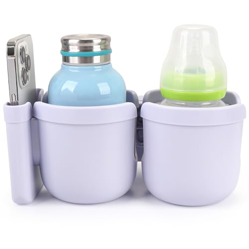 Accmor Stroller Cup Holder with Phone Holder, Bike Cup Holder, Universal Cup Holder for Uppababy Nuna Doona Strollers, 2-in-1 Cup Holder for Walker, Wheelchair, Scooter - color: Double Holder-All Orchid Purple