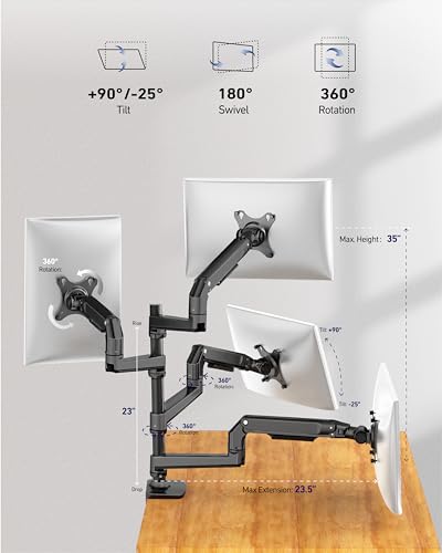 Heavy Duty Quad Monitor Mount, Mechanical Spring 4 Monitor Arm Fits Four 13-40 Inch Screens up to 25 lbs Each, Fully Motion VESA Mount Desk Stand, C-Clamp/Grommet Base, Premium Aluminum, Black - color: Black, size: Quad