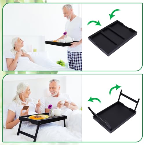 Bed Tray Table with Handles Folding Legs,Bamboo Breakfast Food Tray with Media Slot,Use As Platter,Laptop Desk,Snack,TV Tray Kitchen Serving Tray Black Large - color: Black, size: Large
