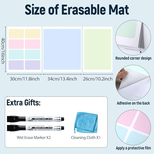 Dry Erase Desk Mat, Large Mouse Pad, Erasable Writing White Board for Making Plans, Self Adhesive Desktop Protector with 2 Wet Erase Markers & 1 Eraser for Home Office School 36"x16" (Pastel) - color: Pastel