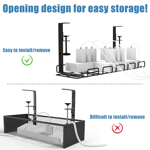 Under Desk Cable Management Tray, No Drill Steel Cord Organizer Kit with 52Pcs Different Essential Accessories for Home Office Standing Desk (15.7/13.4inch, Black) - size: 51-Piece