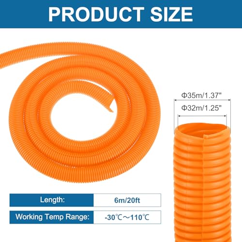 MECCANIXITY 1 1/4 Inch 20ft Split Wire Loom Tubing, Flexible Cord Protectors with Installation Tool Cable Management Sleeve Conduits Cover for Office Home Electrical Automotive Wires, Orange - color: Orange, size: 1 1/4 Inch 20ft