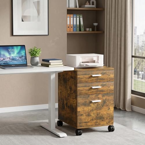 3 Drawer File Cabinet with Wheels,Pre-Assembled Wood Organizer for Home Office,Mobile Printer Stand Storage,19" L x 16" W x 22" H(Brown) - color: Brown