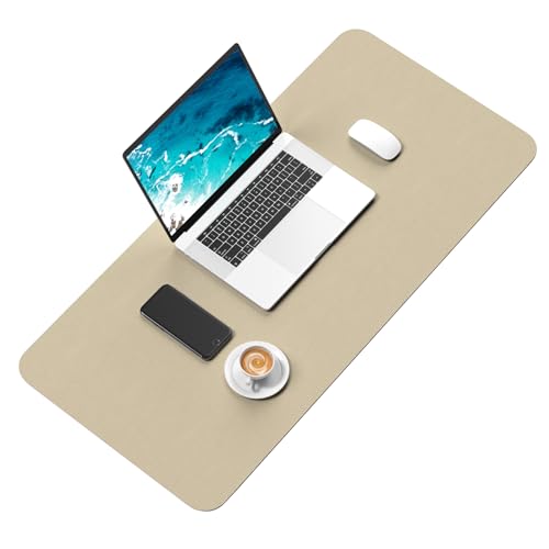 Hsurbtra Desk Pad, 30" x 14" PU Leather Desk Mat, XL Extended Mouse Pad, Waterproof Desktop Blotter Protector, Non-Slip Ultra Thin Large Laptop Keyboard Writing Mat for Office Home, Beige - color: Beige, size: 30" x 14"