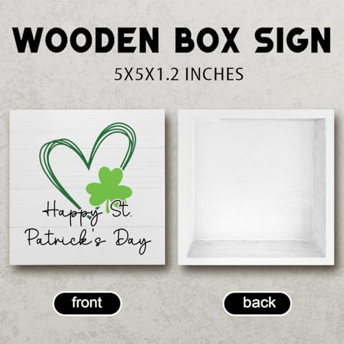 Happy St. Patrick's Day Sign Shamrock Clover Decor Vibrant Green Lucky Wooden Box Sign for Men Women Gifts for Boyfriend Girlfriend Friends Sisters Dad Mom 5 X 5 Inch - color: Four-leaf Grass