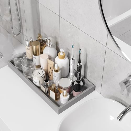 ZHWS Bathroom Vanity Tray for Countertop Perfume Makeup Jewelry Candle Decor, Kitchen Tray for Soap Dispenser Spice Salt, Large Tray for Toilet Tank Paper, Serving Nightstand Silver 13”x6.5” - color: Silver, size: 13" x 6.5" x 1.1"