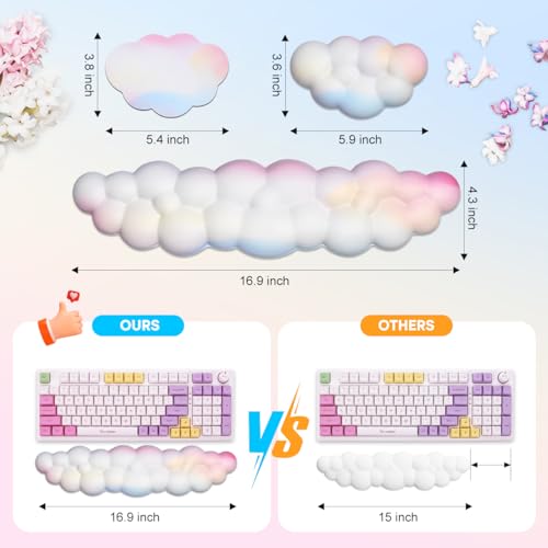 JIKIOU Upgrade Leather Cloud Keyboard Wrist Rest, Cloud Wrist Rest with Non-Slip PU Base, Comfortable Memory Foam Wrist Rest for Computer Laptop Mac Gaming Office and Pain Relief Christmas Wish Gift - color: 02rainbow