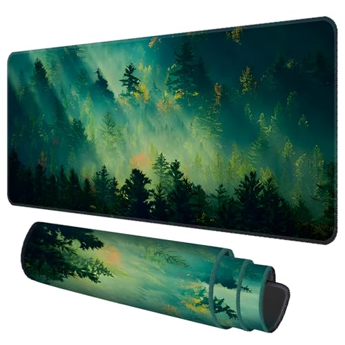 Galdas Mouse Pad,Office Desk Mat Large Gaming Keyboard Pad Durable Stitched Edges Washable Smooth Surface Control & Accuracy Extended Computer Mouse Mat (31.5X11.8In)-Green Forest… - color: Green Forest…