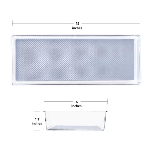 Glad Drawer Organizer Bin, 15x6 - Heavy Duty Clear Plastic Storage Tray for Junk Drawers, Kitchen Utensils, Bathroom Vanity, and Organizing Pantry - BPA Free, Food Safe, Non Slip - size: 15x6