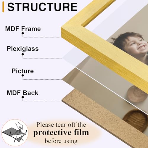 decorUhome Gold Triple 7x5 Picture Frame Horizontal, MDGD08 | "Z" Shape Folding Design Engineered Wood Trifold Photo Frame with Plexiglass for Tabletop Display - color: Gold, size: 7x5
