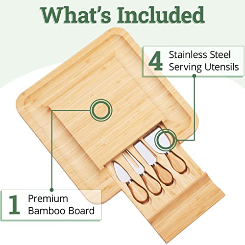Charcuterie Board Gift Set, Bamboo Cheese Board With Cutlery, Includes Stainless Steel Serving Utensils, Cheese Platter and Serving Tray, Suitable for Wedding, Gift for Couples, and Housewarming Gifts