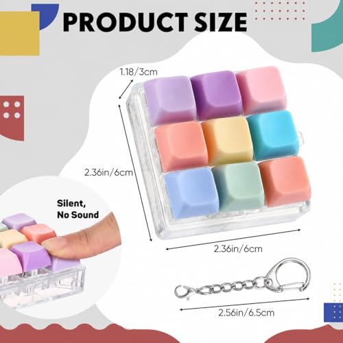 VioraWhite 5 Pcs Keyboard Fidget Clicker Keychain Silent Fidget Keyboard Colorful 9-in-1 Keycap Stress Relief Decompression Button Finger Clicker for Office Gifts Adults to Relief Stress - style: Silent