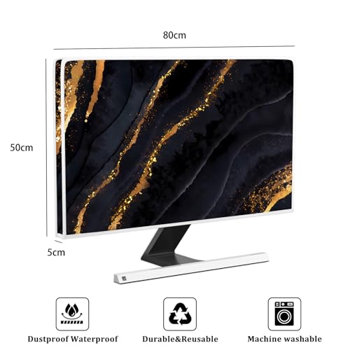 Waterproof Television Cover 32 Inch Anti-Static Dustproof Protective Full Body Cover for TV Screen LCD LED Dust Covers Sleeve Compatible with Desktop TVs Hanging TV Protector,Black Marble - color: Black and Golden-1, size: 32 Inch