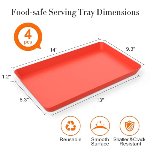 WOWBOX 4 pcs Serving Tray for Entertaining, Serving Platters for Snacks, Fruit, Cookies, Dessert, Reusable Plastic Trays for Serving Food and Pantry Organization in Kitchen & for Parties, (Red) - color: Red