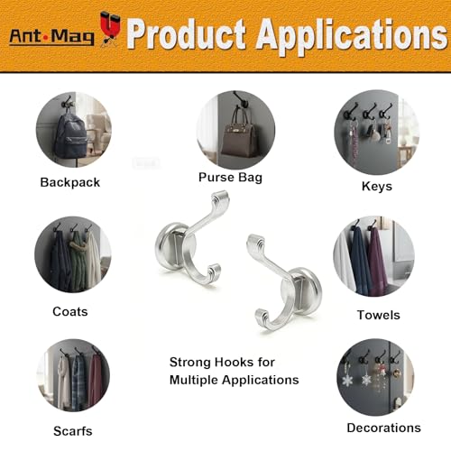 Ant Mag Magnetic Hooks Heavy Duty 140lbs Neodymium Magnet Wall Hooks for Hanging Coats Robes Backpacks Bags Hats Keys Mugs Cups Towels - size: D1.65in Silver 2 Pack