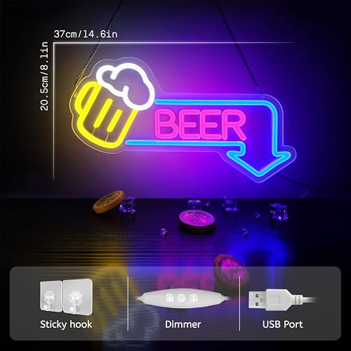 Beer Neon Signs Led Beer Neon Sign for Wall Decor Dimmable Bar Led Sign Neon Sign for Man Cave Bedroom Home Bar Shop Pub Bistro Party Game Room Decor Gifts - color: beer