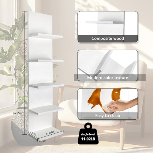 5 Tier Wall Shelf Unit, White Shelves,Lack Shelf, Wall Shelves for Bedroom,Office,Bathroom, Vanity Shelves with LED Light - color: White