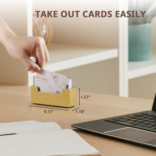Bivvclaz Gold Business Card Holder Desk, Wood Business Card Organizer Desktop Business Card Display Stand for Office Tabletop Exhibition, Small Business Essentials - color: Gold