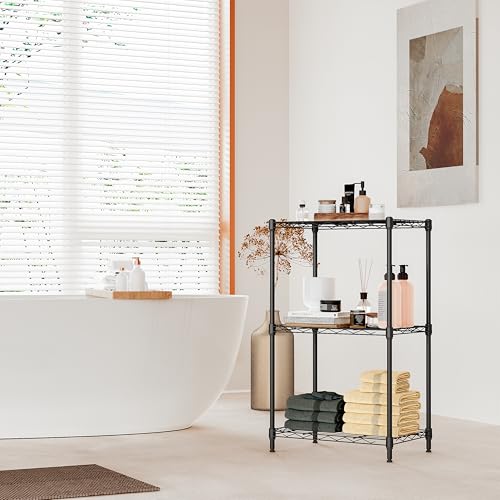 IZEUK 3 Tier Metal Wire Shelving Rack Storage Shelves for Kitchen, Bedroom, Living Room or Laundry Room, Black, 17.7" W x 11.8" D x 28.8" H - color: Black, size: 3Tier,11.8"D × 17.7"W × 28.8"H