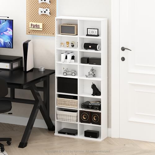 Furinno Jaya DVD Shelf, 16-Shelf Wide CD Rack, Media Shelf with Adjustable Shelves, 8 x 2 DVD Storage Cabinets for CD Blueray Game Disc, Easy Assembly, for Living Room, Home Office, White - color: White, size: 16-Shelf