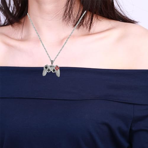 Colorful Crystal Game Controller Necklaces Punk Hip Hop Friendship Game Console Necklace for Best Friends - color: Silver