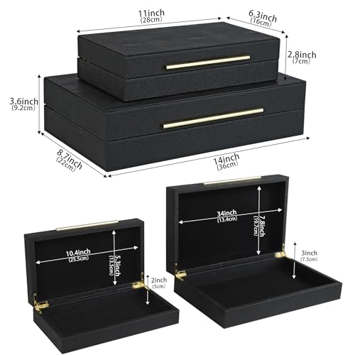 HofferRuffer Faux Leather Decorative Boxes Set of 2, Large Nesting Keepsake Box Accessory Organizer Jewelry Organizer with Hinged Lid, Stacking Storage Box Container for Home or Office (Black) - color: Black