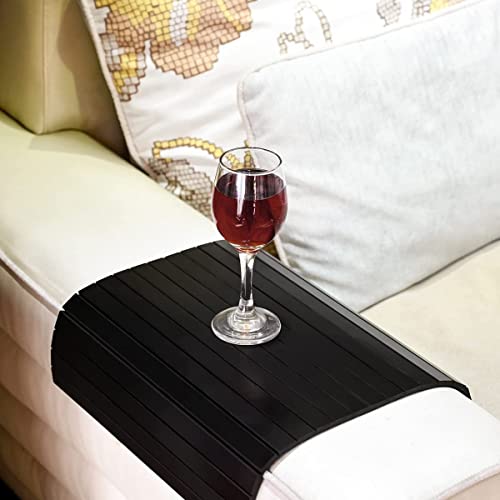 GEHE Sofa Arm Tray Table - Flexible/Foldable Couch Arm Table Perfect for Drink & Snacks (16.5" L x 13.25" W x 0.4" H, Black) - color: Black