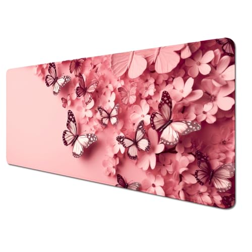 Pink Mouse Pad Desk Mat Butterfly Large Mouse Pads Desk Pad(27.5X11.8 in) | Long Mouse Pad Gaming mousepad Mouse Mat With Stitched Edge Non-Slip Rubber Base for Office Game Computer Keyboard Laptop - color: jjs o5