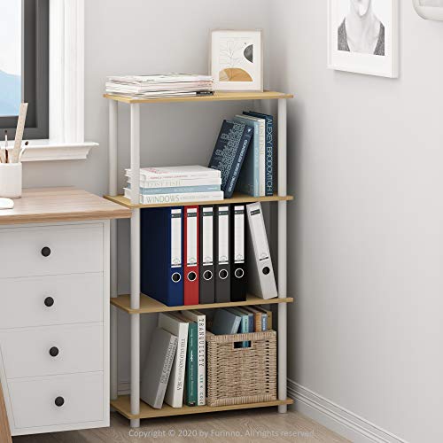 Furinno (99557BE/WH) Turn-N-Tube 4-Tier Multipurpose Shelf Display Rack - Beech/White - color: Beech/White, size: 4-Tier Round Tube