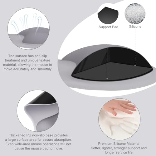 MOSISO Wrist Rest Support for Mouse Pad&Keyboard Set, Ergonomic Mousepad with Concave Curved Memory Foam, Non-Slip Base Pain Relief Comfortable Rectangular Easy Typing Pad for Home/Office, Gray - color: Gray