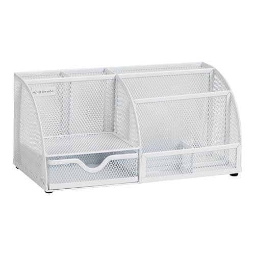 Mind Reader 7-Compartment Desktop Organizer, Metal Mesh, White | Desk Organizer for Pens, Sticky Notes, Mail, Office Supplies - color: White