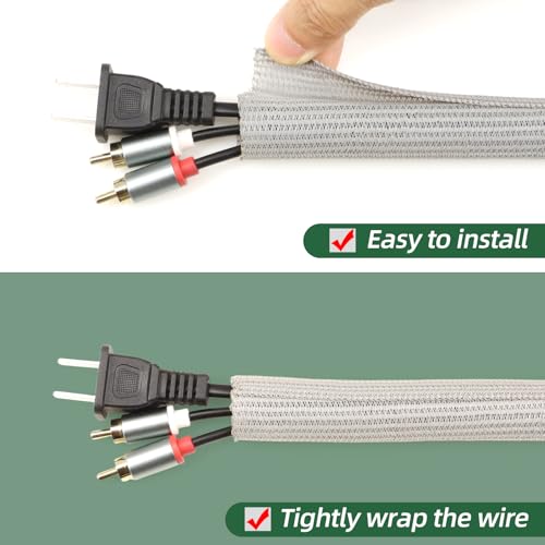 Split Wire Loom Tubing, Cable Protector Sleeve, Braided Cable Management for TV/Computer/Home Theater/Engine Bay, Cord Protectors from Pets No Chew (Grey, 1/2"-10ft) - color: Grey, size: 1/2"-10ft