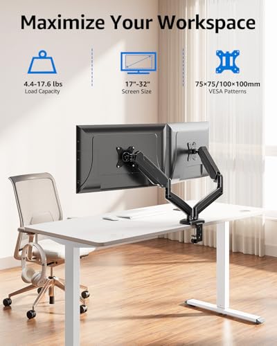 MOUNTUP Dual Monitor Stand for Desk, Monitor Arms for 2 Monitors 32 27 24 22 Inches, Height Adjustable Double Monitor Mount, VESA Mount with C-Clamp & Grommet Base, Holds 4.4-17.6lbs - color: Black, size: Dual