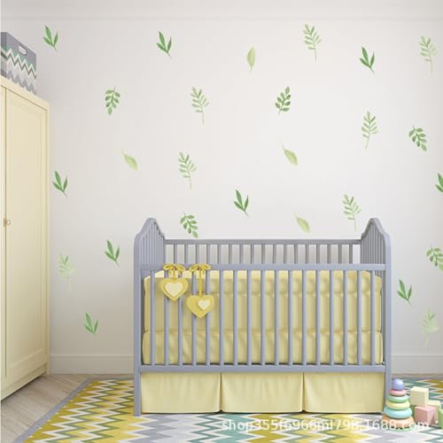 12x36 Inch Set Boho Wall Decals - DIY Boho Wall Decal Mural Set - Great Gift Idea - 60 Pcs Stickers for Kitchen, Nursery, Office Decor - Each Sticker 5.1x2.3 Inch (Green Leaf Design) - color: Green Leaf Design