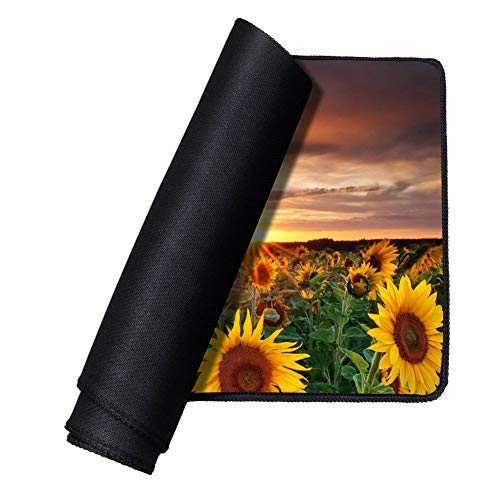 Stitched Edges Large Gaming Mouse Pad,Extended Mousepad with Non-Slip Rubber Base for Laptop Desktop Computer Keyboard Mat - Sunflower