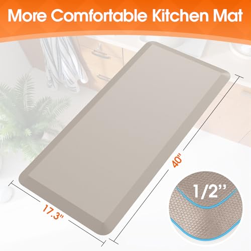 TranquilRelax Extra Large Kitchen Mat Rug, Khaki, 17.3''x39'' | Thick Floor Comfort Anti-Fatigue Mat, Non-Slip, Water Resistant, Stain Resistant, Easy Clean, for Kitchen, Sink, Office,Home - color: Khaki, size: 39"L x 17.3"W x 0.5"Th
