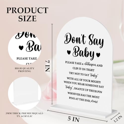 Baby in Bloom Shower Decorations, Gender Reveal Games Party Decorations Don't Say Baby Shower Game Shower Sign, 5x7 Inch Arch Acrylic Signs for Birthday Party Decorations - color: Baby2