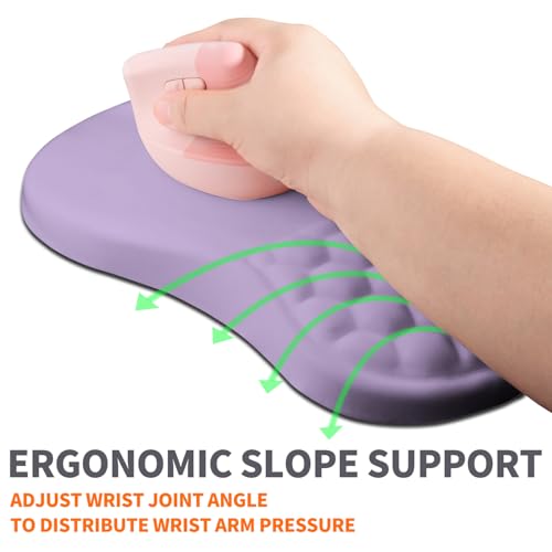 Ergonomic Joint Wrist Support Mouse Pad with Memory Foam Cushion Massage Bump, Carpal Tunnel Pain Relief Mousepad Slope Design for Wrist Rest, 11.8x7.9 in, Pale Purple - color: Pale Purple