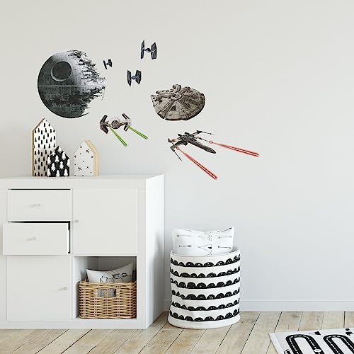 RoomMates Star Wars Death Star Tie Fighter & X-Wing Peel and Stick Wall Decals by RoomMates, RMK3012SCS, 2 "x2.3 by 14.4 "x14.5 (Pack of 4) - size: 2 " x 2.3 " by 14.4 " x 14.5 " (Pack of 4)
